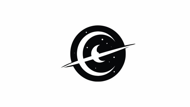 Abstract crescent moon and orbital ring logo