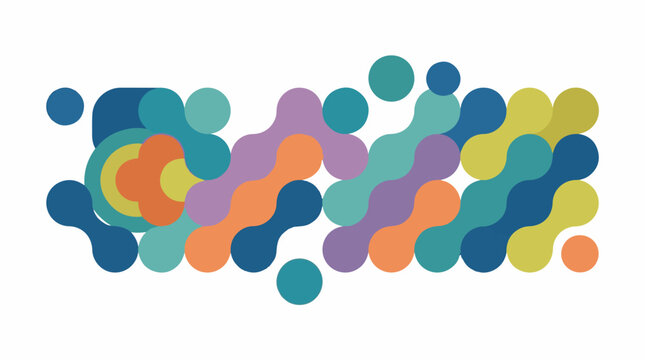 Abstract pattern of connected circles in blues greens oranges and purples