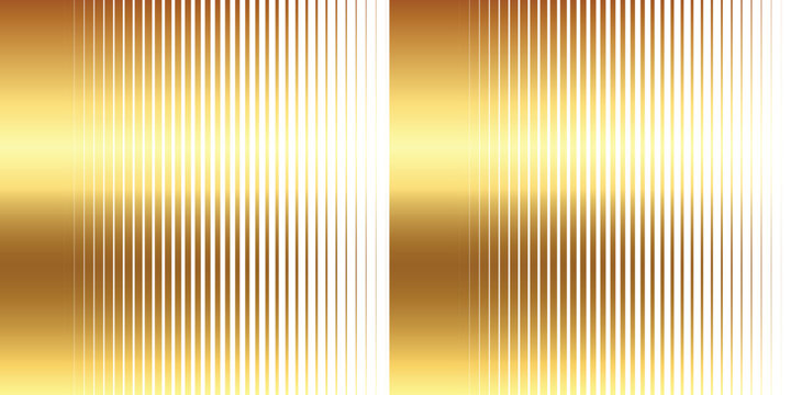 Gold vertical lines pattern background with gradient metallic texture. Contemporary abstract stripe design.