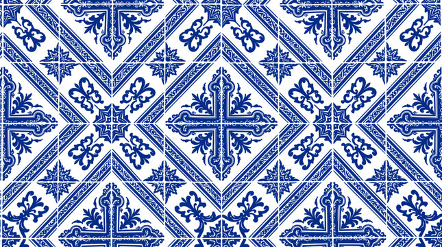 Blue and White Azulejo Tile Pattern - Traditional Portuguese Ceramic Design