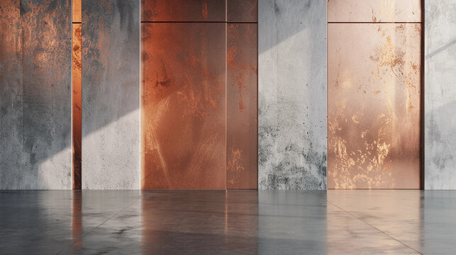 Modern interior with copper and marble walls