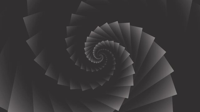Abstract monochrome geometric spiral tunnel with moving square layers on dark background loop