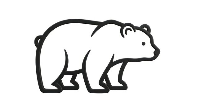 Minimalist black outline drawing of a walking bear