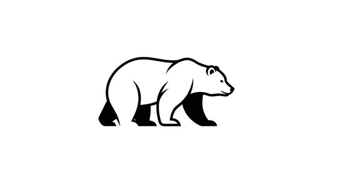 Simple black and white walking bear graphic icon