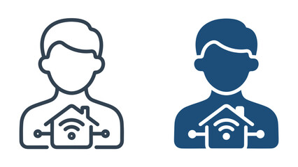 Fototapeta premium Smart Home Integration Icon: A modern icon representing smart home technology, showing a stylized human silhouette with a house and Wi-Fi symbol integrated within.