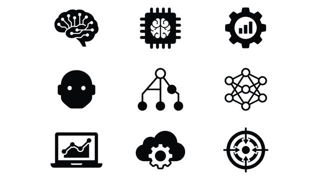 Data analytics icons set for artificial intelligence, machine learning, and big data