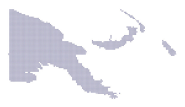 A detailed map of papua new guinea created with a blue dot halftone dots map