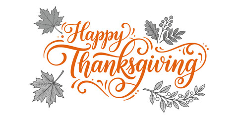 Elegant thanksgiving typography with autumn leaves and flourishes for holiday greetings and festive designs © MD. EMON HOSSAIN