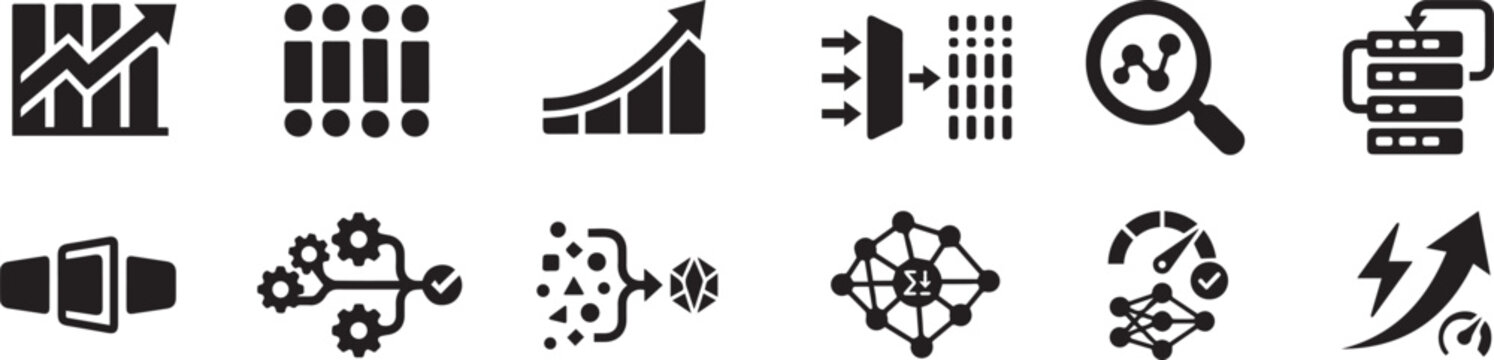 User interface toolbar icon set with editing, zoom, layout, and navigation symbols for software design