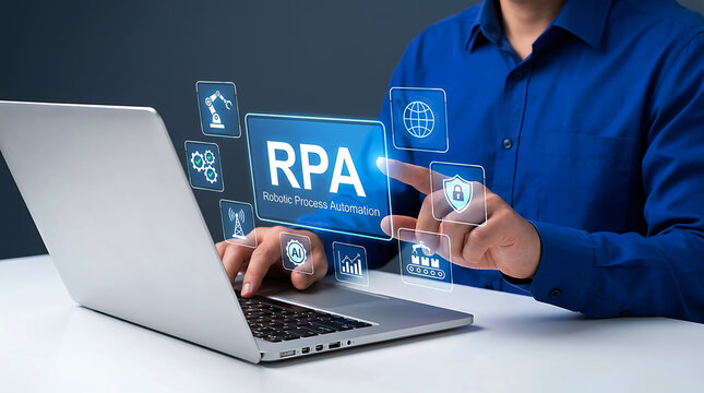 Businessman pointing at robotic process automation rpa screen