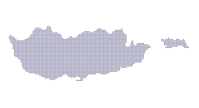 A dotted map of cyprus created with small dark blue circles halftone dots map