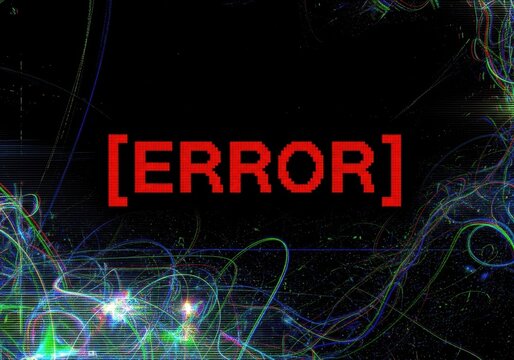 Glitch art style error message with digital distortion
