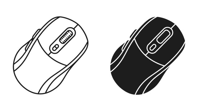 Computer Mouse Icons: A pair of computer mouse icons, one in outline and one in solid black, representing digital input devices.