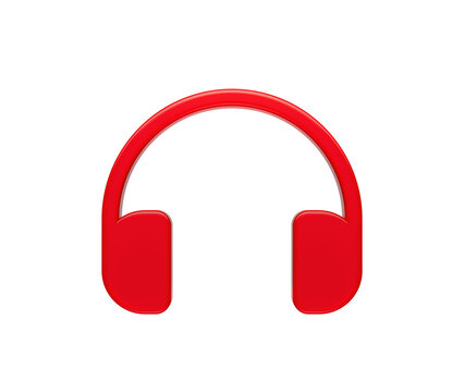 Vibrant red 3D over ear headphones icon for music apps and media.