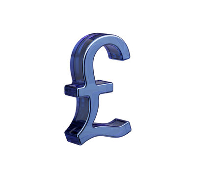 Glassy blue Pound Sterling symbol, showcasing UK currency, finance, and wealth. 3d illustration