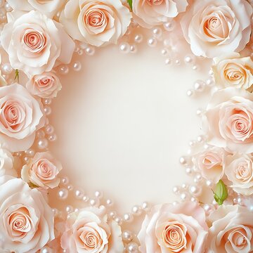 Elegant Frame of Soft Pink Roses and Pearls.