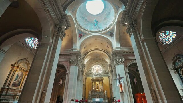 Annecy Historic Church Interior with Dome and Altar France April 29 2026.Filmed on April 29, 2026.