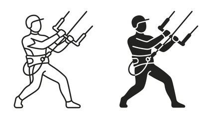 Obraz premium Kitesurfing Iconography: A stylized depiction of a kitesurfer in action, showcasing the sport's dynamic motion with both outline and silhouette illustrations.