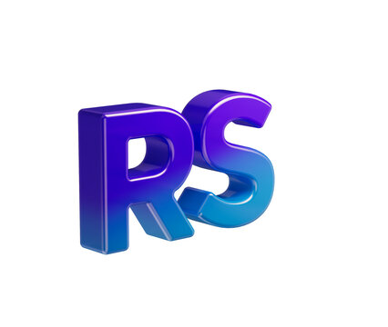 3D letters RS in vibrant gradient purple and blue, glossy texture, bold design. 3d illustration
