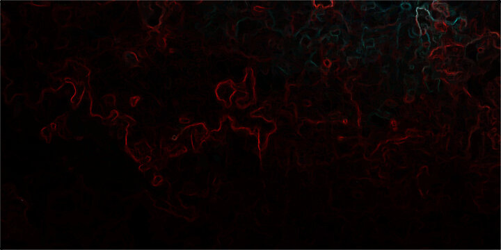 Abstract red and turquoise organic forms swirl in dark cosmic void, hinting at nebulous cosmic phenomenon or cellular growth, evoking mystery and wonder.
