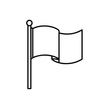 Clean black outline of a waving flag on a flagpole, representing freedom, movement, and communication, perfect for web design and branding with scalable vector elements.