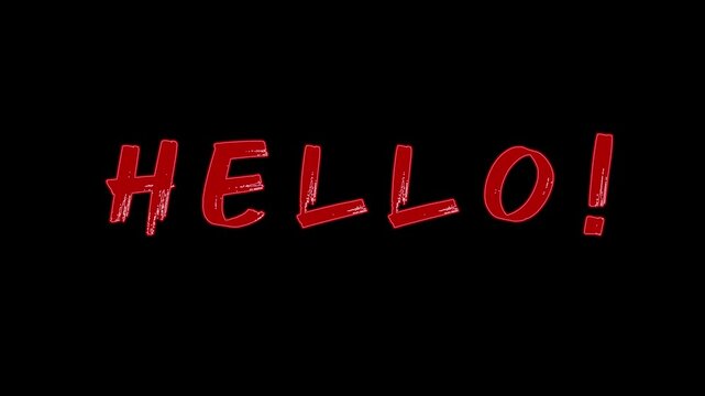 Hello text animation on black background 5s loop.