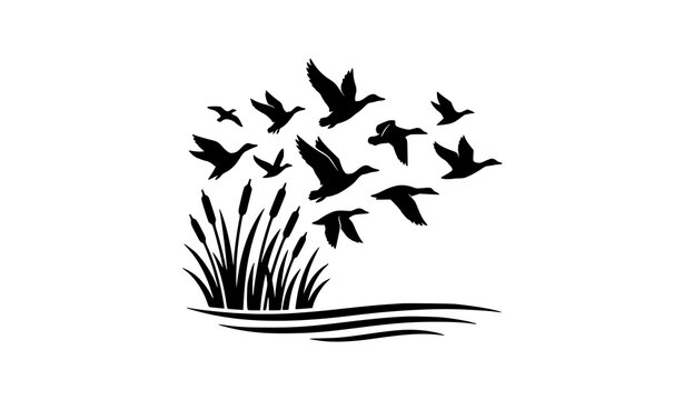 Professional flock of flying birds wetland silhouette vector artwork