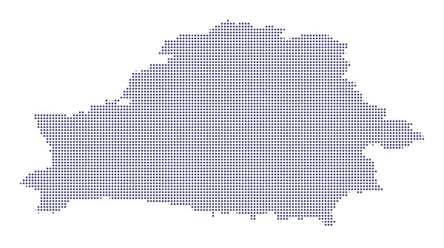 Belarus country map outline composed of small dark blue halftone dots map nation