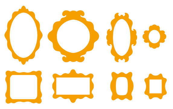 Vector set of baroque frames silhouettes isolated from the background. Rich collection of antique flat framework clip arts