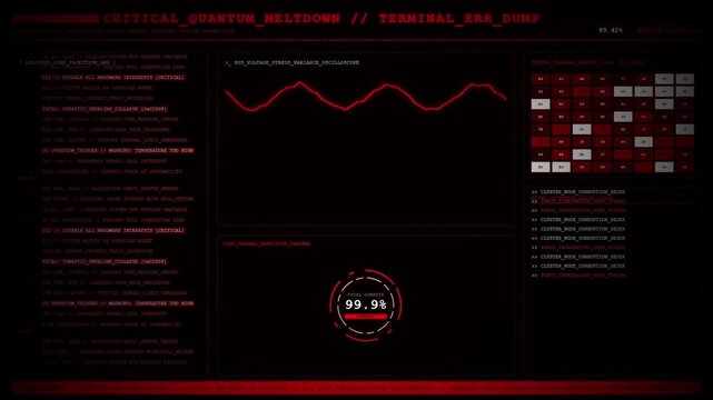 Critical Quantum Meltdown System Crash Terminal Error Overheat Animation Red Cyber Loop.