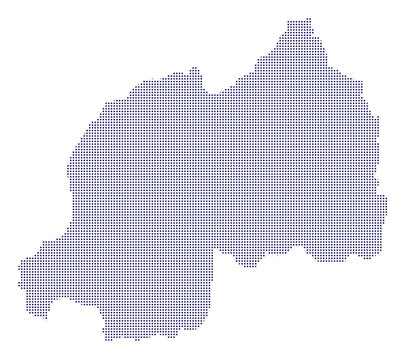 Map of rwanda composed of small blue dots on a white halftone dots map geography