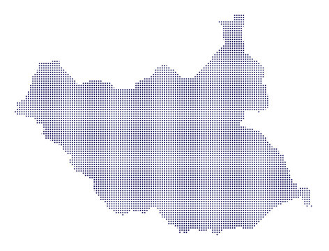 Map of south sudan composed of small blue dots on a white halftone dots map