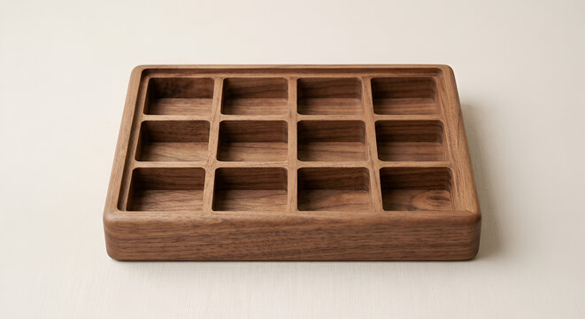Elegant Minimalist Wooden Tray with Twelve Square Compartments