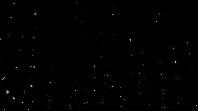 Colorful fireworks of colored confetti explodes on a black and green background, animation of the explosion and fall of confetti in 4K format 3D animation frames, confetti bomb effect from celebration