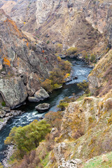 Autumn landscape of river in the Caucasus mountains of Georgia © Pavel