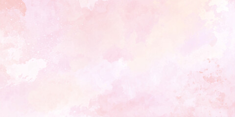 Soft pink watercolor background with white clouds and subtle peach tones for design and decoration © Daiyan