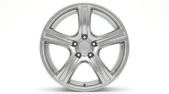 Close-up view of a sleek silver alloy wheel on a white background