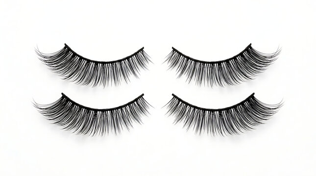 False eyelashes are arranged in rows on a surface for display purposes