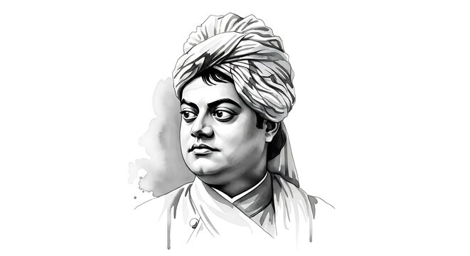Monochrome portrait of a man in traditional turban and attire, looking thoughtful