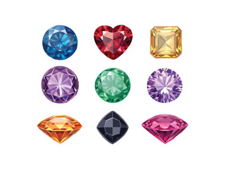 Fototapeta premium Colorful gemstones and precious stones in various shapes and colors on white background