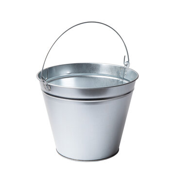 Galvanized metal bucket isolated on transparent background. Empty steel pail