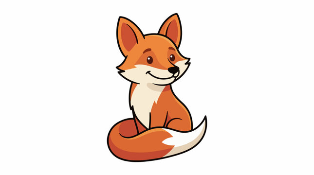 Cartoon fox with orange fur white chest and tail tip sitting