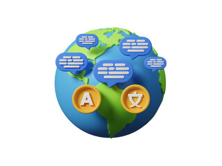 3D language icon isolated on white background. Dictionary and chat translator. Speak bubble symbol concept. Includes International Languages, Translation, Speaking, Writing, Listening. 3d render © Nuchjaree