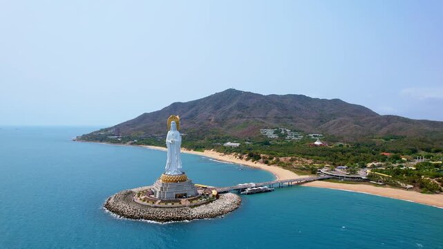 Aerial View Guanyin of Nanshan Cultural Tourism Area in Sanya, Hainan, China