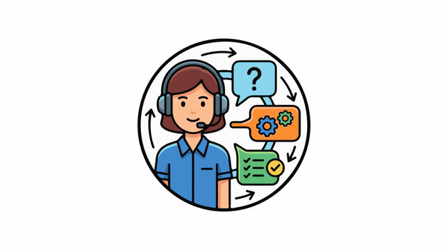 Cartoon icon of a person with headphones in a circular flow