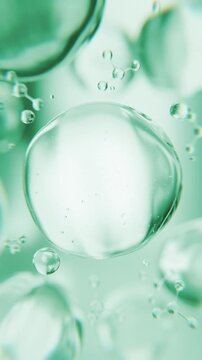 Green aloe vera serum bubbles. Organic eco skincare cosmetics macro 3D abstract background. Natural moisturizer essence gel drops. Collagen fluid molecules, detox peptide face lotion for skin renewal