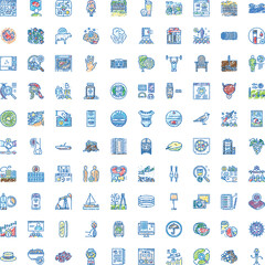 Fototapeta premium Abstract sketchy outline icons collection representing various concepts, objects, and activities in a colorful hand drawn style, suitable for a wide range of design projects