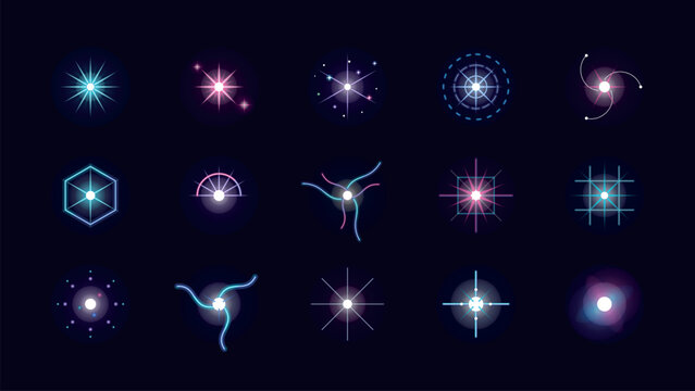 Glow Flare Sparkle Burst Prism vector bundle set with abstract light effects.