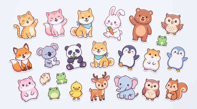 Colorful cartoon animals gather in a virtual illustration scene with various creatures.