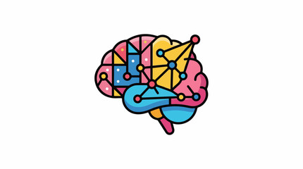 Fototapeta premium Colorful abstract brain with geometric connections and nodes